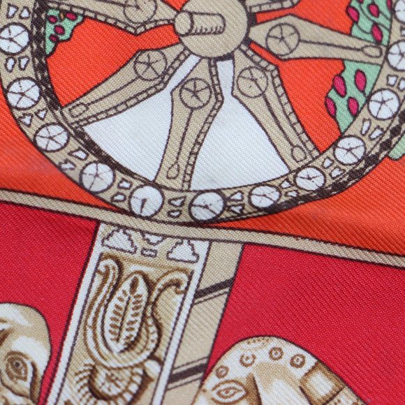HERMES Hermes Carre 45 TORANA Silk Print Scarf Muffler Red Women's - Picture 5 of 6
